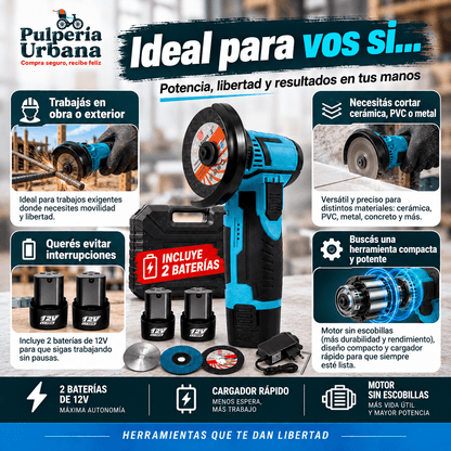 ⚡ Amoladora Pro 12V™ — Kit inalámbrico con 2 baterías